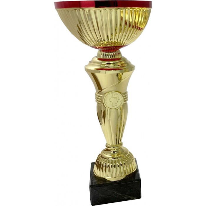 GOLD AND RED METAL CUP ON GOLD RISER AVAILABLE IN 4 SIZES